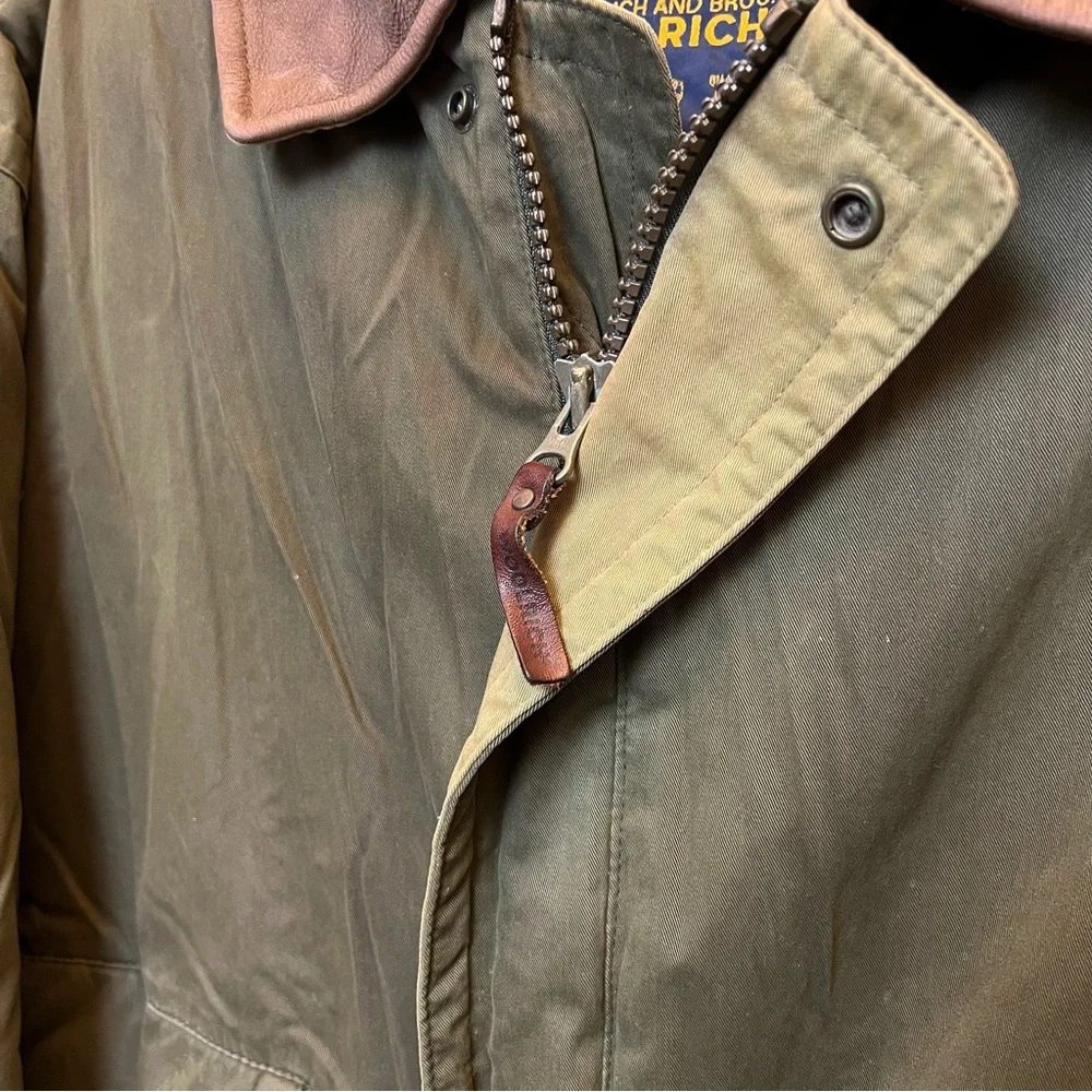 VTG Woolrich Men Bomber Jacket Thermore Green Brown Leather Size XL Rustic Cabin